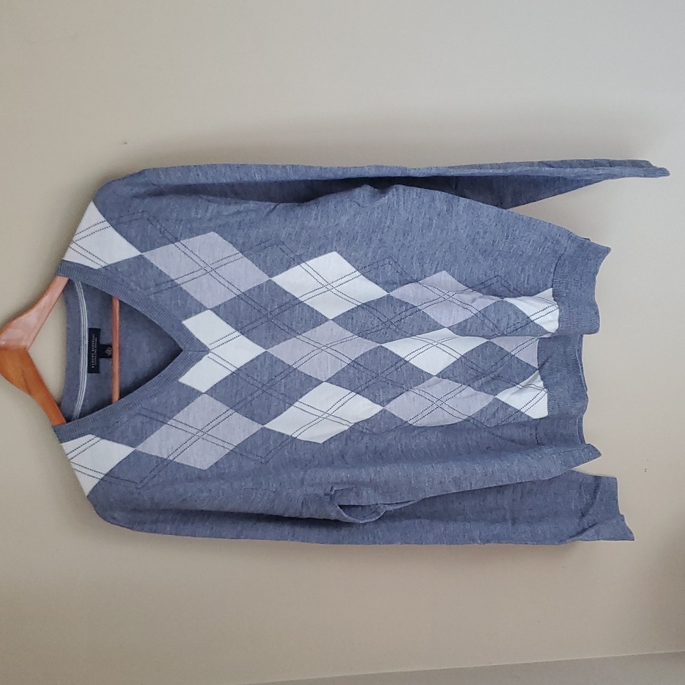 Banana Republic extra fine Merino Wool grey argyle sweater